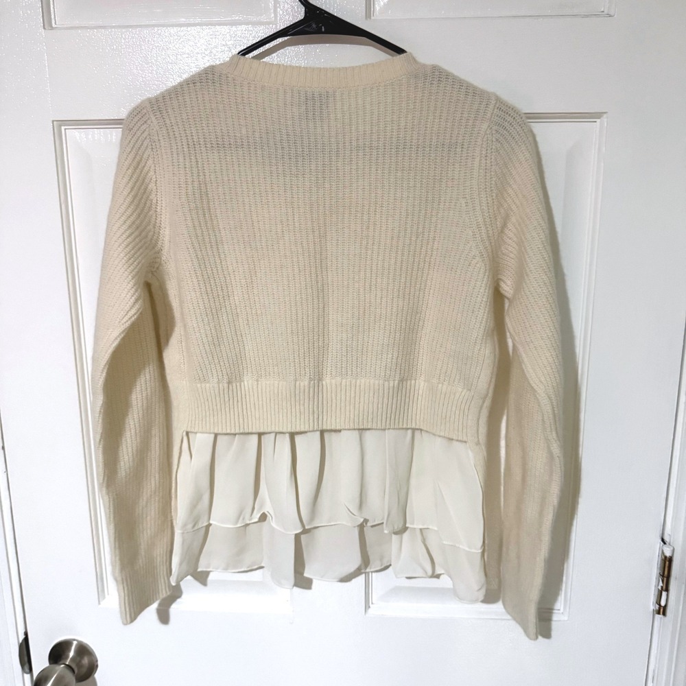 Club Monaco Rumi Sweater Cream Wool Angora Blend Ruffle Hem Small NWT - Picture 3 of 6